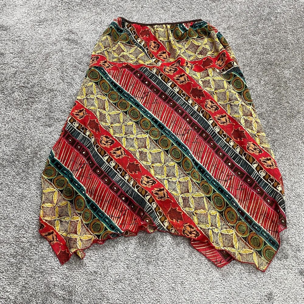 Versailles A Line Flare Skirt womens Large Red Yellow Midi Stretch Ladies Casual